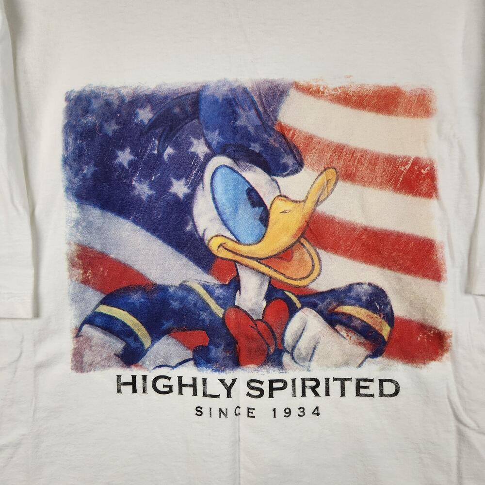 Vintage Disney Donald Duck Shirt Mens 2XL White Highly Spirited USA Flag 90s